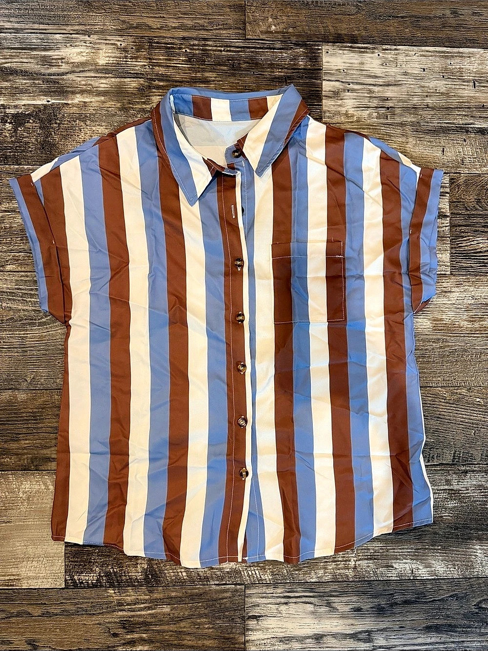 Striped Short Sleeve Button Down Shirt